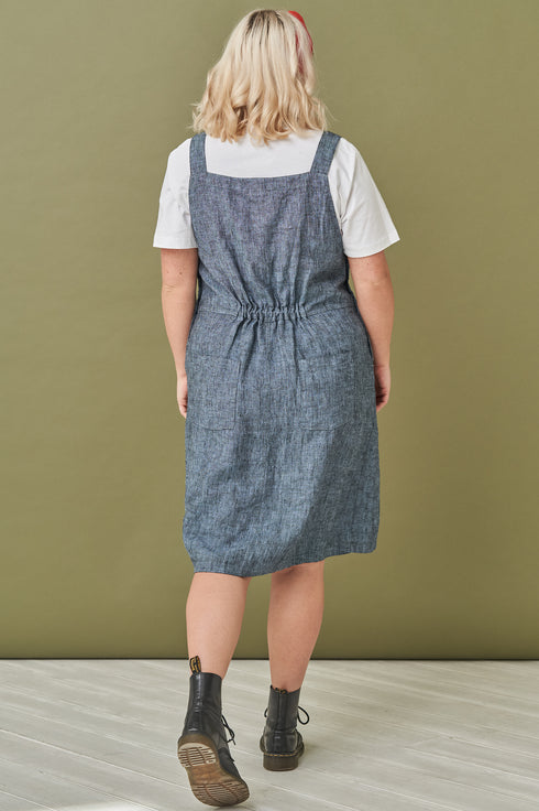 Image 4 of Linen apron dress has a square neckline & two front pockets Luka from Baltic Linen
